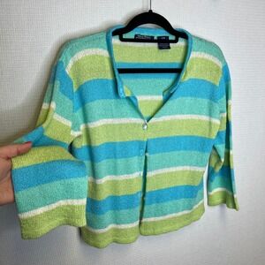 Wind‎ River Blue Green Striped Button Front Cardigan Sweater Womens Small Medium